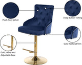 Claude Contemporary Adjustable Stool with Plush Velvet, Chrome Trim, and Deep Tufted Design for Comfort