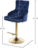 Claude Contemporary Adjustable Stool with Plush Velvet, Chrome Trim, and Deep Tufted Design for Comfort