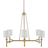 6-light Chandelier with Fabric Drum Shades, Antique Gold