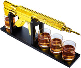 AR15 Gold Whiskey Decanter Set with 4 Bullet Whiskey Glasses