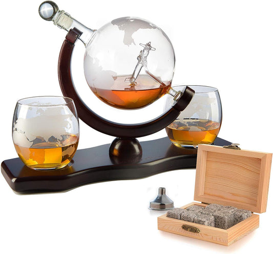Etched World Decanter Whiskey Globe