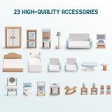 ROBUD Wooden Dollhouse Furniture Set