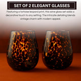 Khen Tortoise Leopard Wine Glasses Stylish Animal Print Set of 2