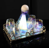 Diamond Iridescent Glass Diamond Decanter and Glasses Set