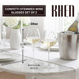 Confetti Stemmed Wine Glasses Set of 2, 20oz Multicolor Clear Glass
