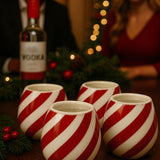 Red Swirl Christmas Ceramic Stemless Shot Glasses | Set of 4 | 6oz