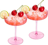 The Wine Savant Ribbed Coupe Cocktail Glasses 8 oz | Set of 2 (Rose Pink)