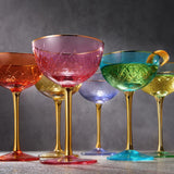 Vintage Art Deco Coupe for Champagne, Martini, Cocktails | Set of 2 | 7 oz (Orange Red)