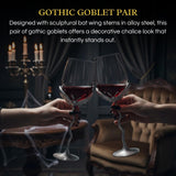 Silver Bat Wine Glasses Set of 2 Gothic Goblet Pair