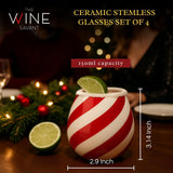 Red Swirl Christmas Ceramic Stemless Shot Glasses | Set of 4 | 6oz