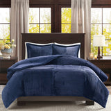 Corduroy Plush Comforter Mini Set, Navy Blue