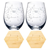 Set of 2 Zodiac Sign Wine Glasses with 2 Wooden Coasters (Aries)