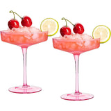 The Wine Savant Ribbed Coupe Cocktail Glasses 8 oz | Set of 2 (Rose Pink)