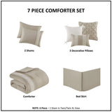 7 Piece Lace Trim Pintucked Farmhouse Comforter Set, Taupe