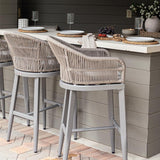 PURPLE LEAF Outdoor Bar Stools Rattan Bar Stools Counter Stools with Back and Cushions for Patio, Garden, Kitchen