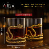 Snake Serpent Whiskey Glasses - 2 Glass Set Gold Design