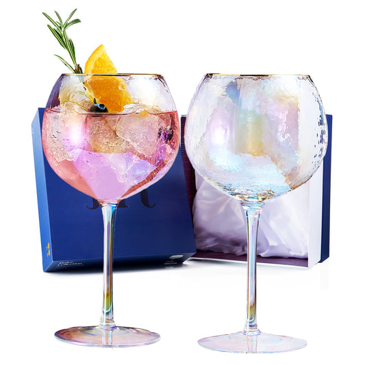 Iridescent Lustered Hammered Wine Glasses - Set of 2