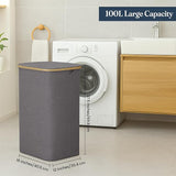 Fine Living 85L Slim Foldable Laundry Hamper with Lid, gray
