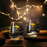 Vincent Van Gogh Wine Glasses Artisanal Hand Painted Stemless Set of 2