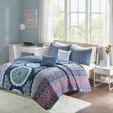 Bohemian Complete 9-Piece Comforter and Sheet Set, Navy Blue
