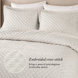 Soft Velvet Cross Stitch Coverlet Set with Shams, White
