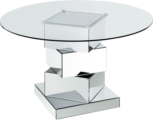 Haven Chrome Dining Table with Mirrored Base and 50" Round Tempered Glass Top for Modern Spaces