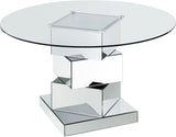 Haven Chrome Dining Table with Mirrored Base and 50" Round Tempered Glass Top for Modern Spaces