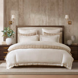 Refined Embroidered Linen Blend Duvet Cover Set, White/Gold