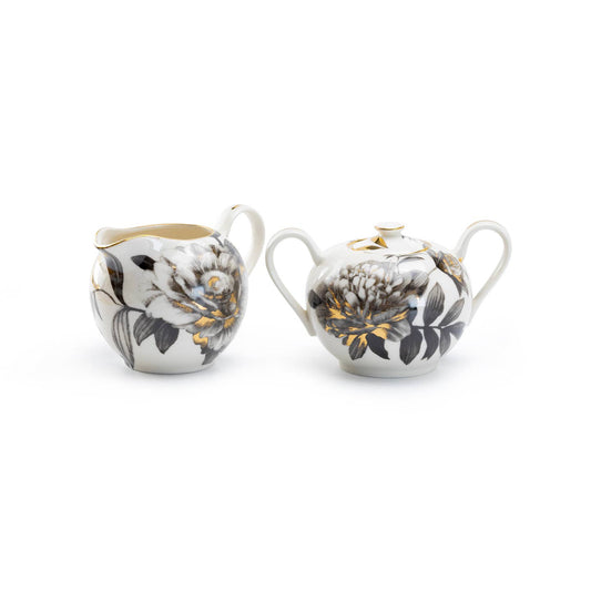Grace Teaware Black Gold Peony Sugar & Creamer Set
