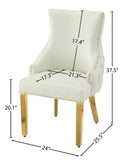Tuft Luxurious White Faux Leather Dining Chair Set of 2 - Gold Stainless Steel Legs & Tufting