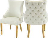Tuft Luxurious White Faux Leather Dining Chair Set of 2 - Gold Stainless Steel Legs & Tufting