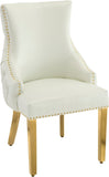 Tuft Luxurious White Faux Leather Dining Chair Set of 2 - Gold Stainless Steel Legs & Tufting