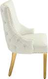 Tuft Luxurious White Faux Leather Dining Chair Set of 2 - Gold Stainless Steel Legs & Tufting