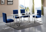Carlton Contemporary Dining Table with Chrome Steel Base & Durable Marble Veneer Top, 78" W