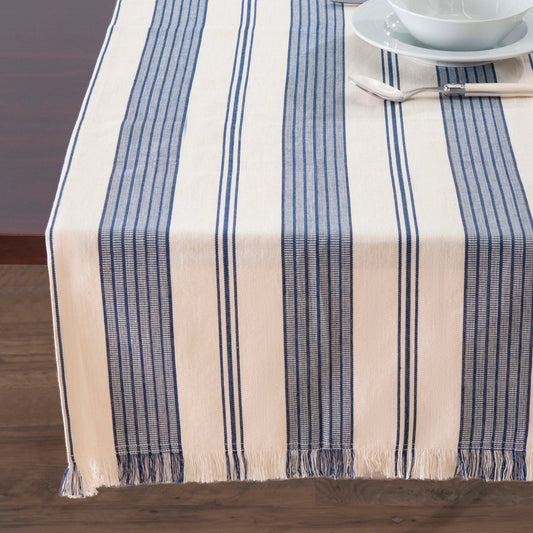 French Home 18”X 57” Blue and Cream Striped Table Runner