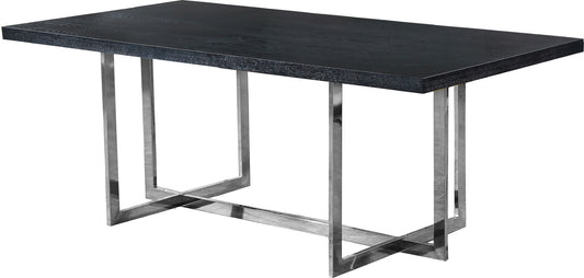 Elle Chrome Dining Table - Modern Black Charcoal MDF Top, Stylish 2" Thick Design for Dining Elegance