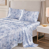 Wrinkle Free Marble Printed Satin Sheet Set, Blue