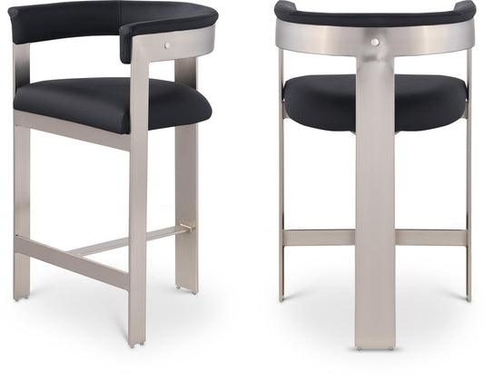 Romeo Counter Stool Set of 2 – Chic Vegan Leather Seating with Brushed Chrome Frame for Dining Elegance
