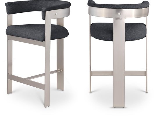 Romeo Counter Stool Set of 2 - Chic Contemporary Design with Brushed Chrome Frame for Dining Elegance