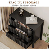 Large Fluted 3 Drawer Dresser, Modern Nightstand Cabinet