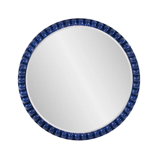 Varsha Round Oversized Beaded Mirror in Glossy Navy