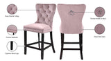 Nikki Luxurious Black Velvet Counter Stool Set of 2 - Tufted Design with Chrome Nailheads & Sturdy Legs