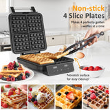 Stainless Steel Waffle Maker 4 Slices with Quick Heat-Up