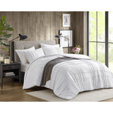 Grid Textured Soft Washed Pleated Comforter Set, White