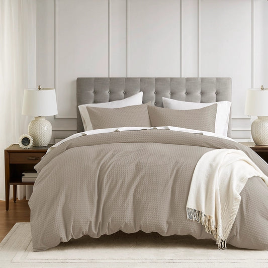 Waffle Weave Textured Duvet Cover Set, Neutral