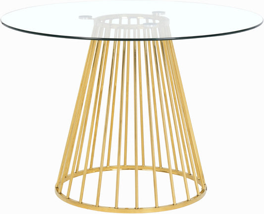 Gio Round Tempered Glass Dining Table with Polished Gold Base - Chic Contemporary Design, 48"