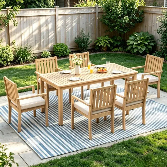 Wholesale 6-Person Acacia Wood Outdoor Dining Set With Umbrella Hole