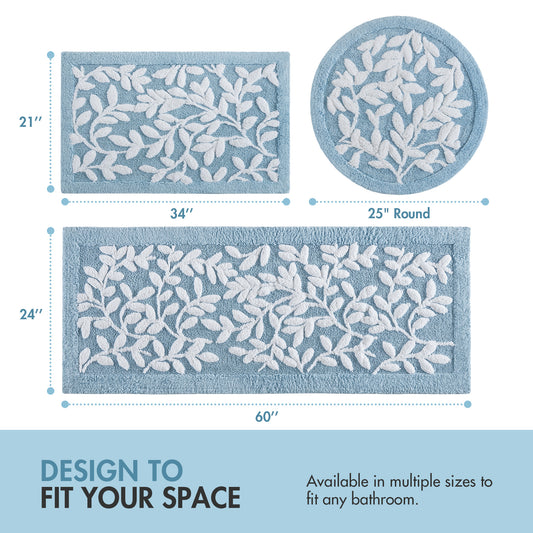 Leaf Cotton Tufted Anti-Skid Bath Rug, Blue