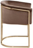 Tierra Brown Velvet Dining Chair – Elegant Barrel-Style Design with Brass Accents for Modern Spaces