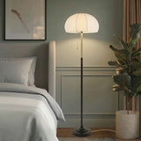 Modern Floor Lamp with Domed Shade, Black & Antique Gold